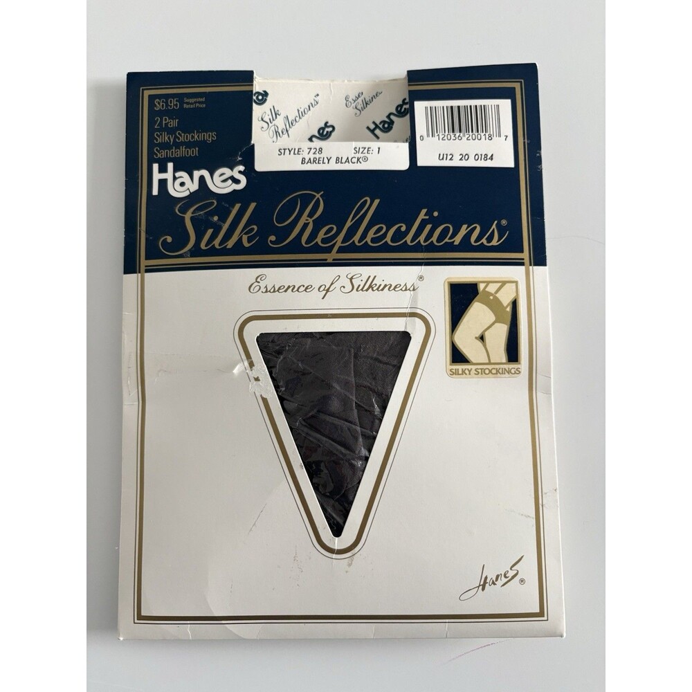 Vtg 1989 Hanes Silk Reflections 1 PR Silky Sandalfoot Stockings Barely Black NEW